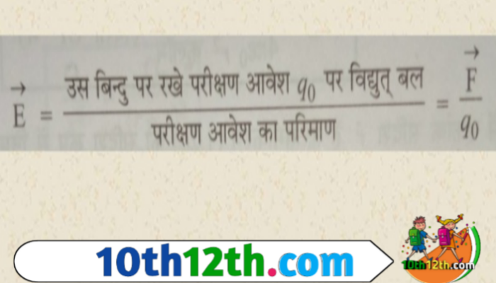 विद्युत क्षेत्र के किसी बिंदु पर विद्युत क्षेत्र तीव्रता (Electric field intensity) उस बिंदु पर रखे एकांक (unit) धनावेश पर लगने वाले बल के बराबर होती है।